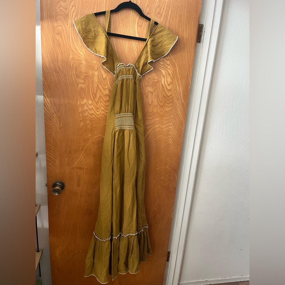 Free People Elegant linen Mustard Dress S - Picture 2 of 10